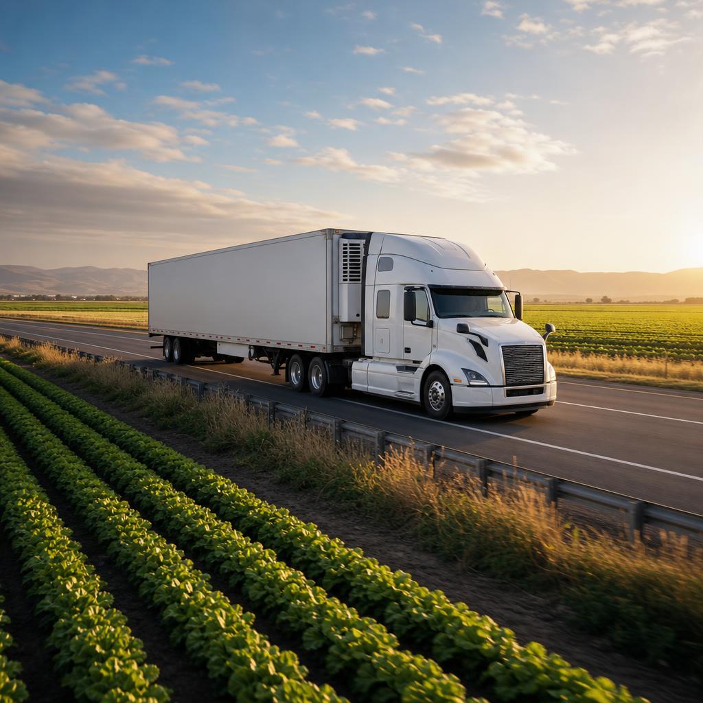 Refrigerated truck carrying agricultural freight