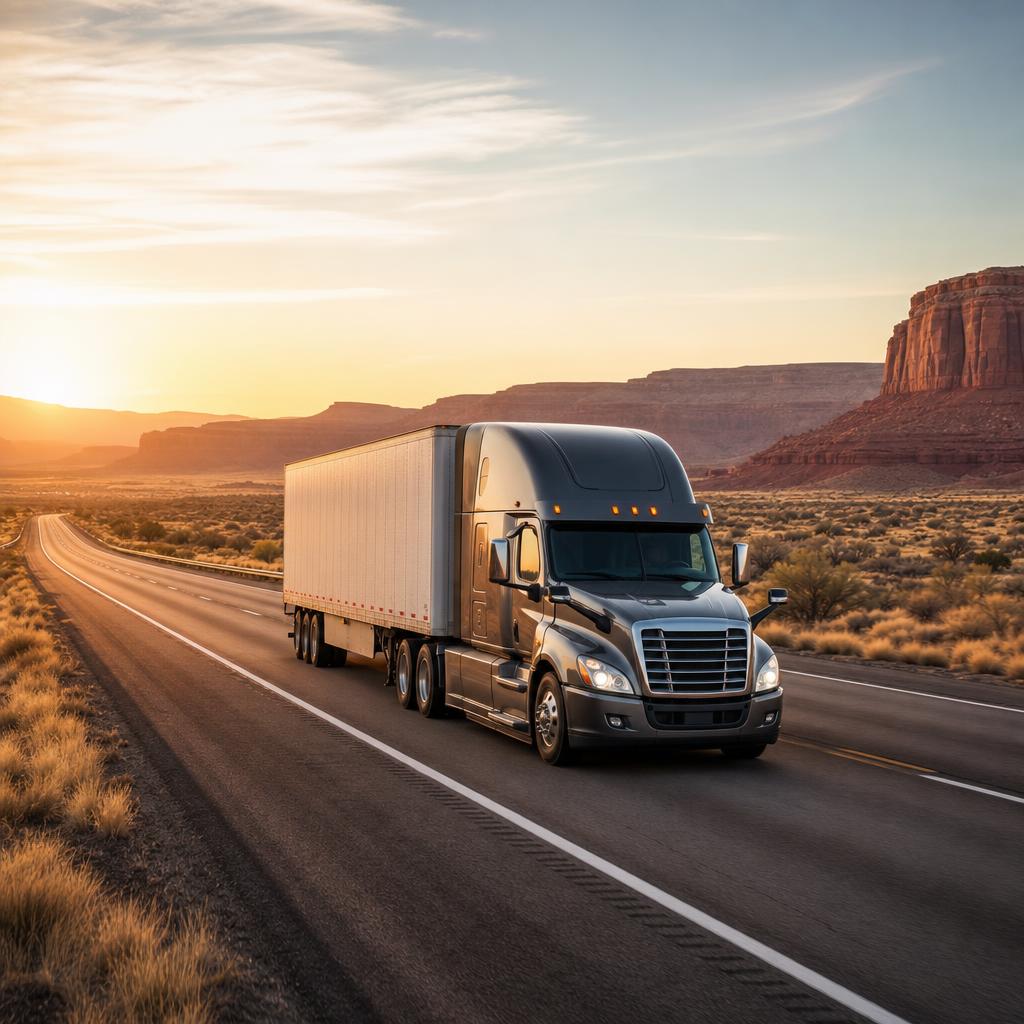 Commercial truck on a regional freight route serving Nevada
